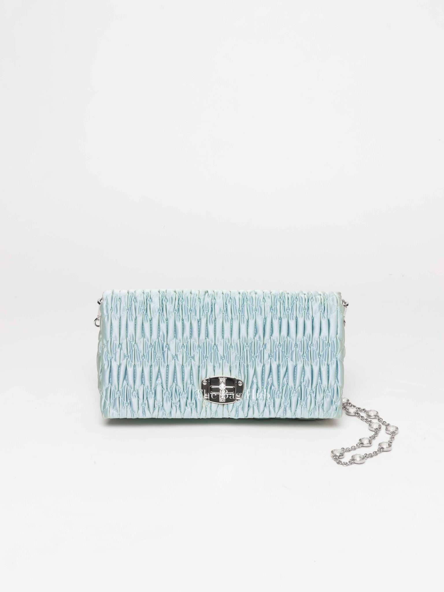 Miu Miu Blue Satin Logo-Plaque Shoulder Bag