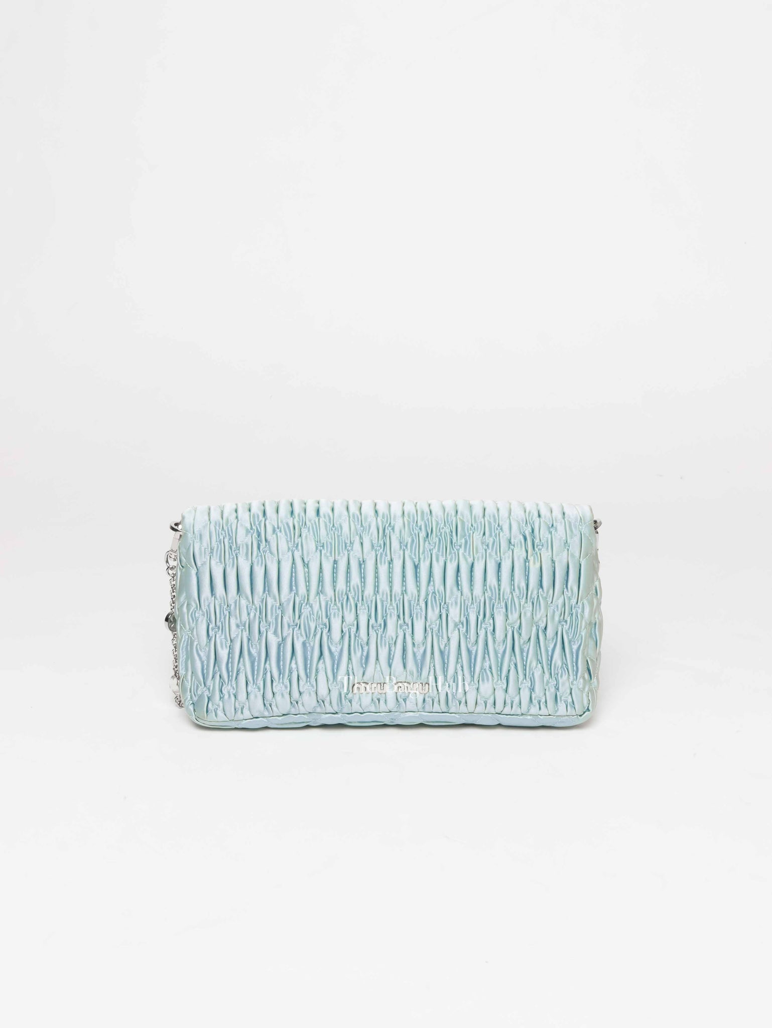 Miu Miu Blue Satin Logo-Plaque Shoulder Bag