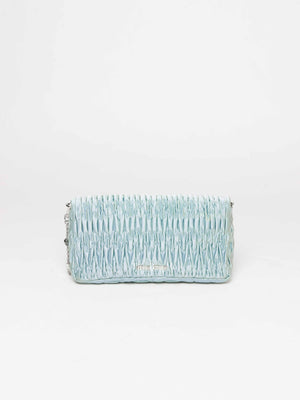 Miu Miu Blue Satin Logo-Plaque Shoulder Bag