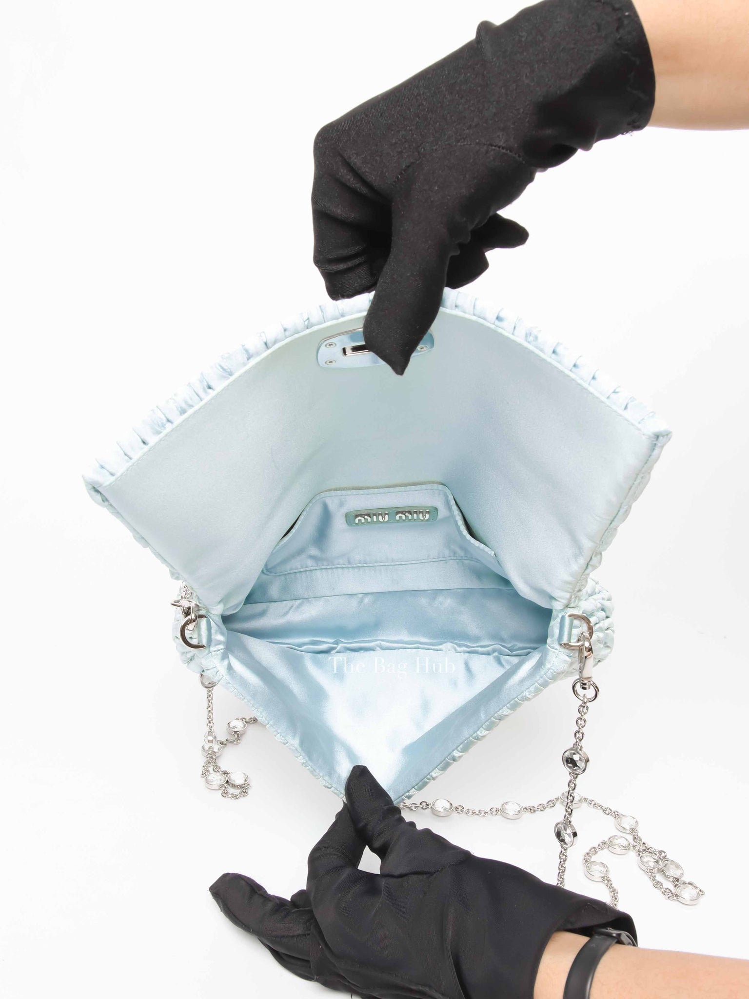 Miu Miu Blue Satin Logo-Plaque Shoulder Bag