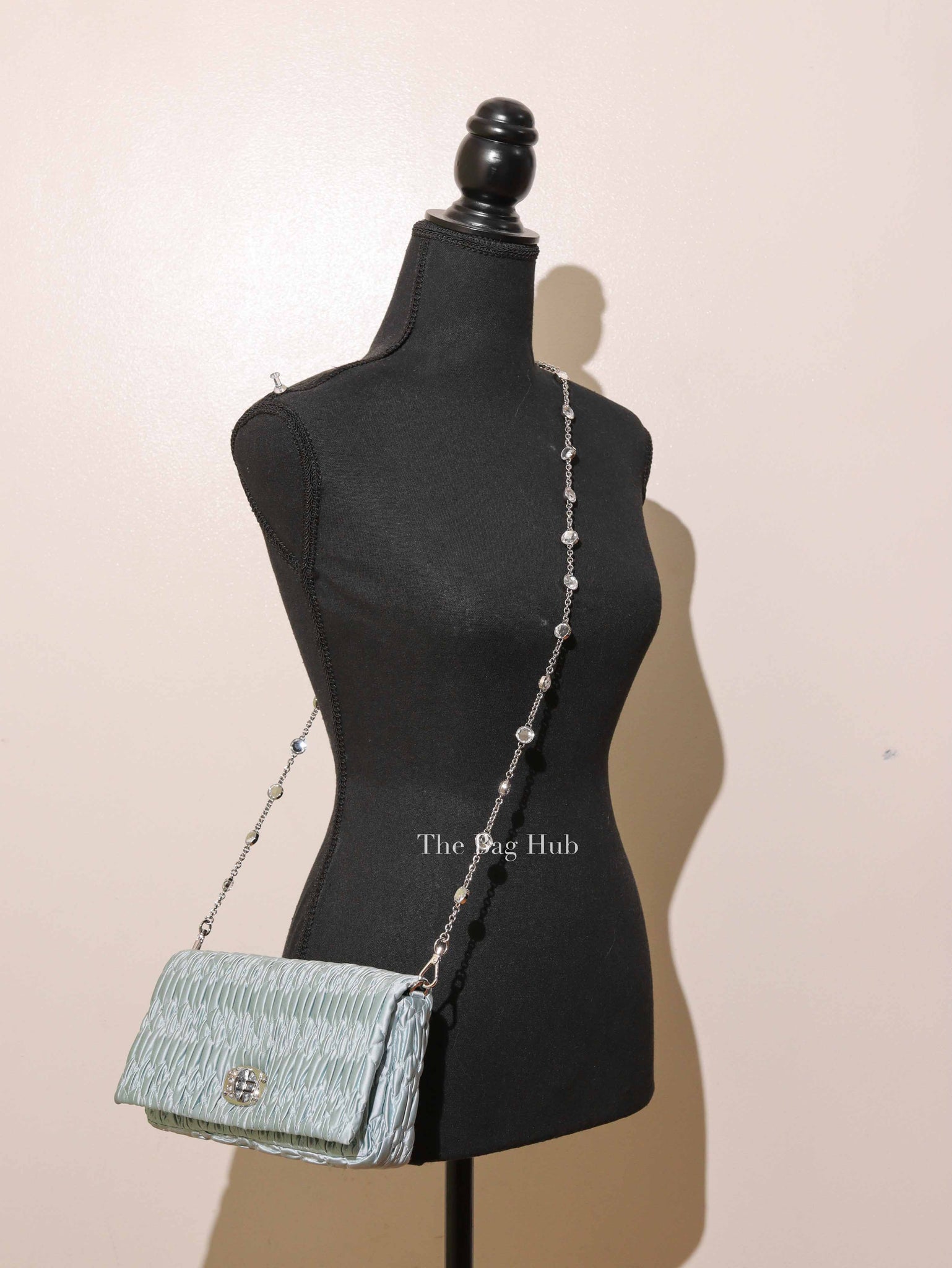 Miu Miu Blue Satin Logo-Plaque Shoulder Bag
