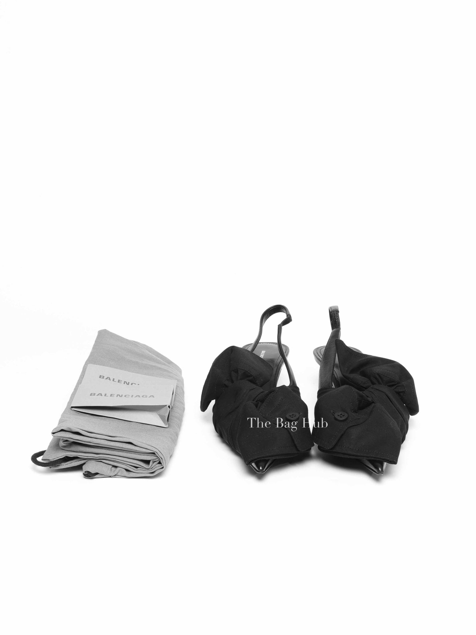 Balenciaga Black Soft Nappa Lambskin and Cotton Poplin Knife Chemise 40mm Slingback Size 36.5
