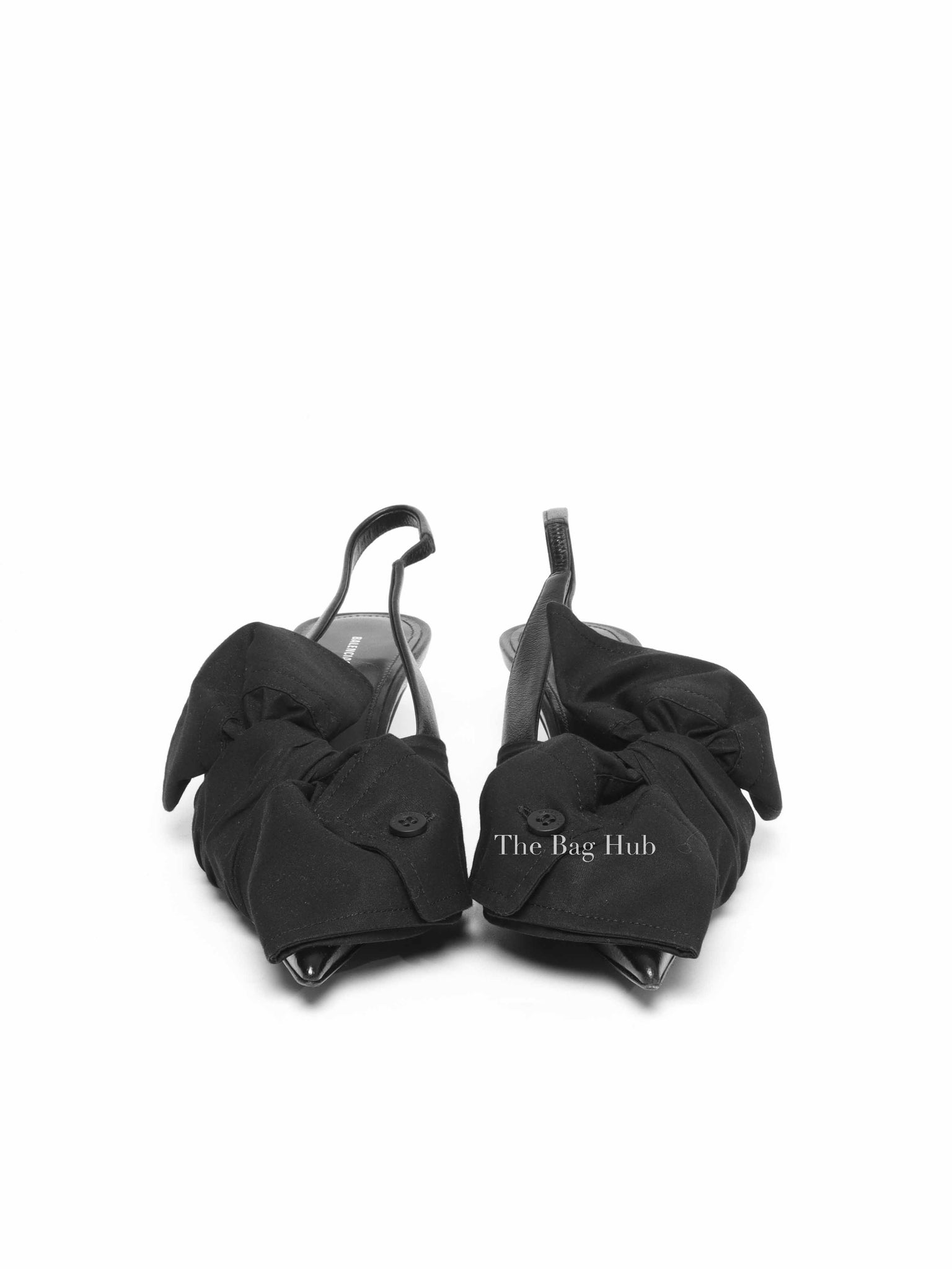 Balenciaga Black Soft Nappa Lambskin and Cotton Poplin Knife Chemise 40mm Slingback Size 36.5