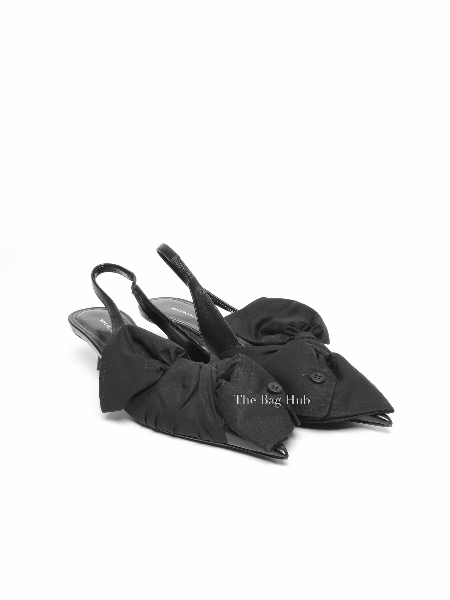 Balenciaga Black Soft Nappa Lambskin and Cotton Poplin Knife Chemise 40mm Slingback Size 36.5