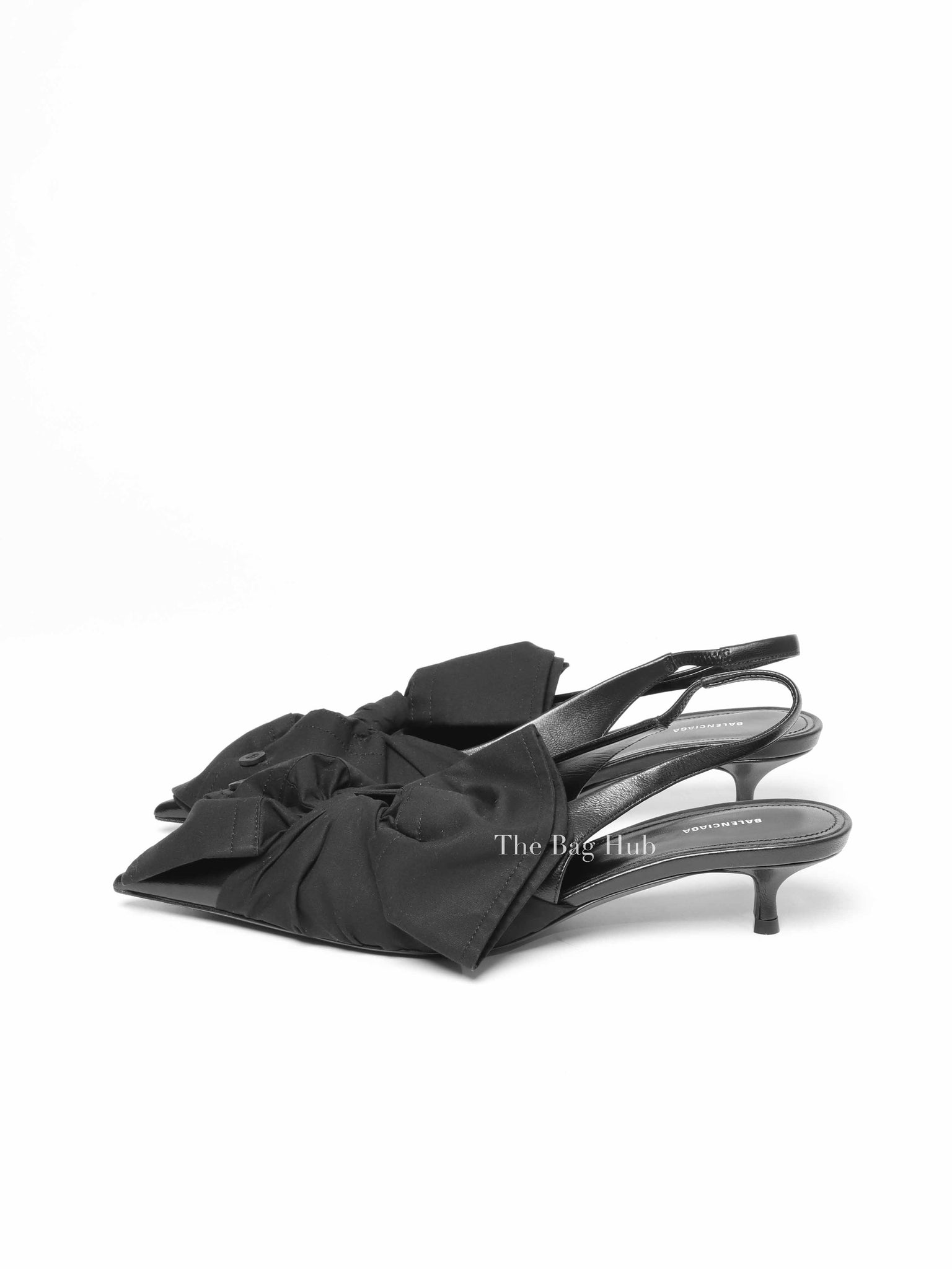 Balenciaga Black Soft Nappa Lambskin and Cotton Poplin Knife Chemise 40mm Slingback Size 36.5