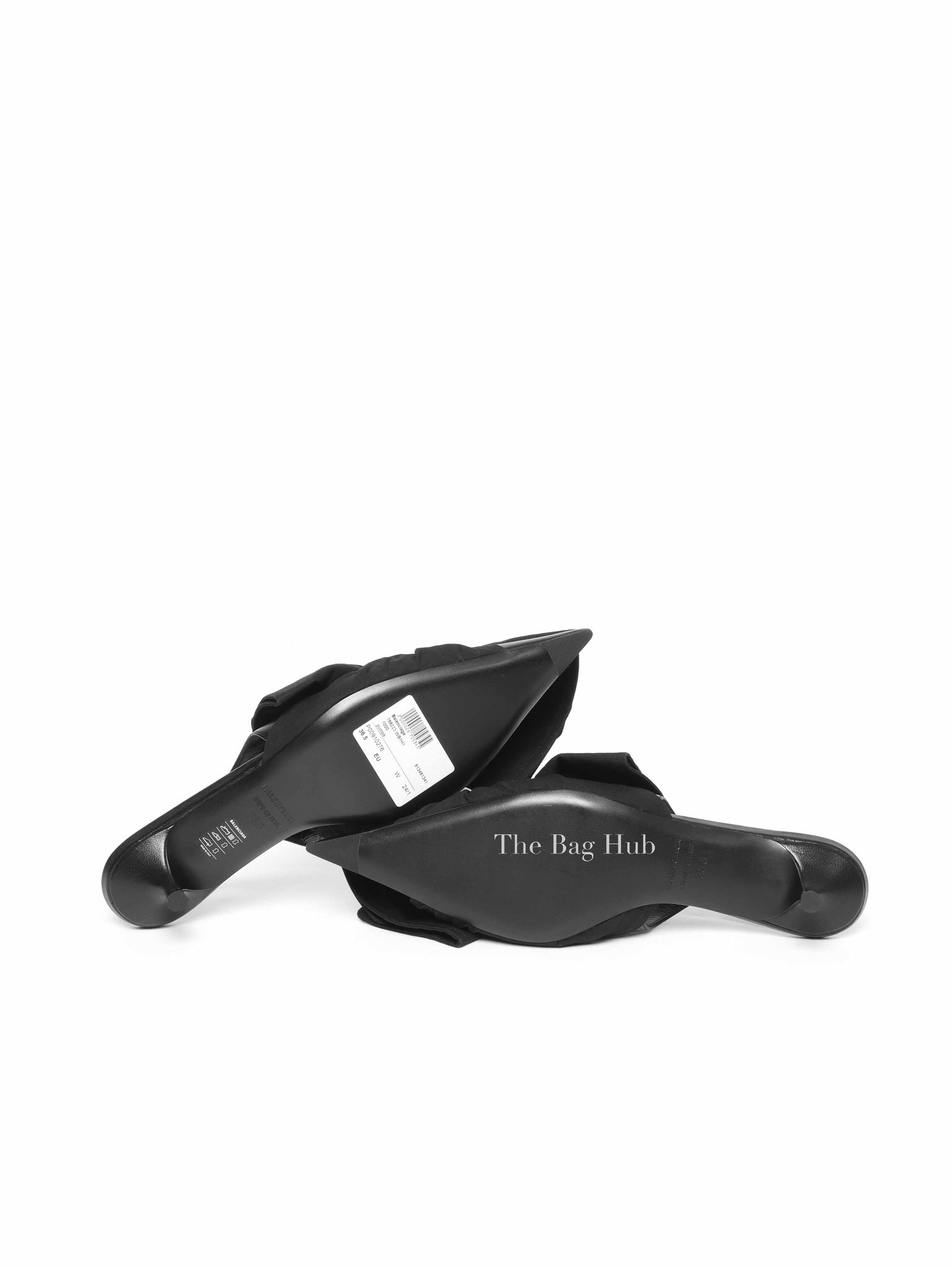 Balenciaga Black Soft Nappa Lambskin and Cotton Poplin Knife Chemise 40mm Slingback Size 36.5