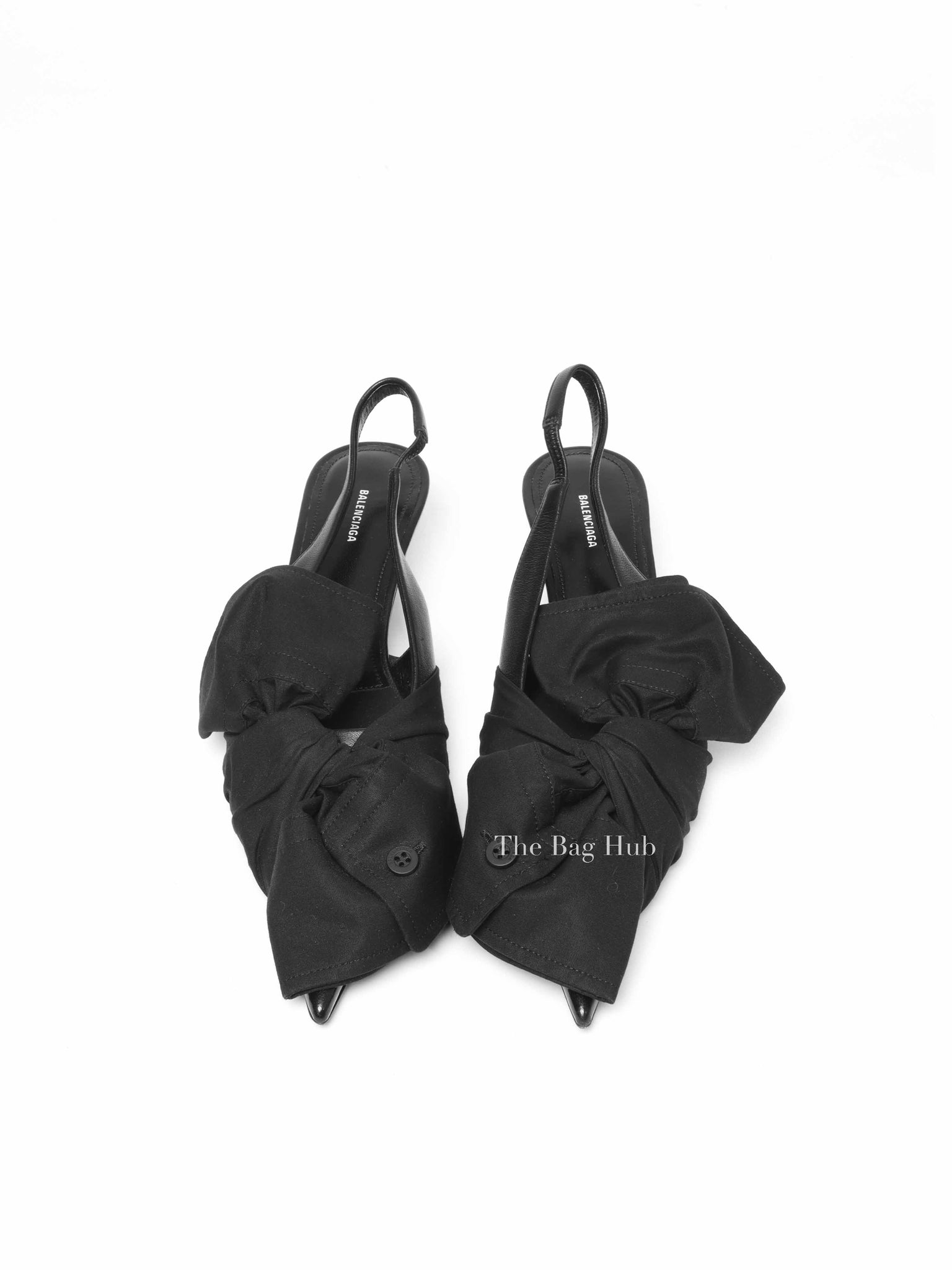 Balenciaga Black Soft Nappa Lambskin and Cotton Poplin Knife Chemise 40mm Slingback Size 36.5