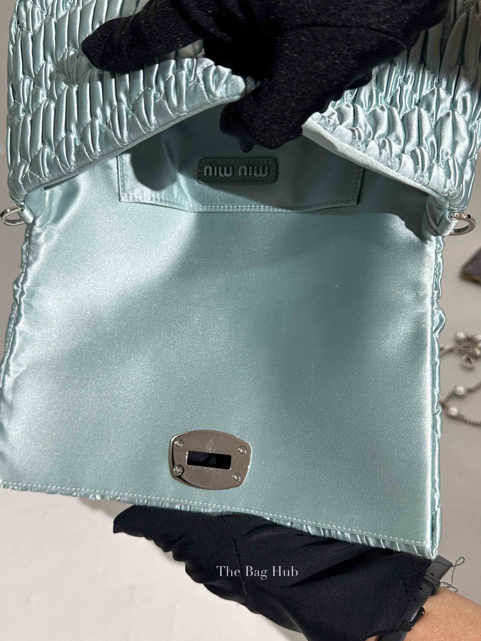 Miu Miu Blue Satin Logo-Plaque Shoulder Bag
