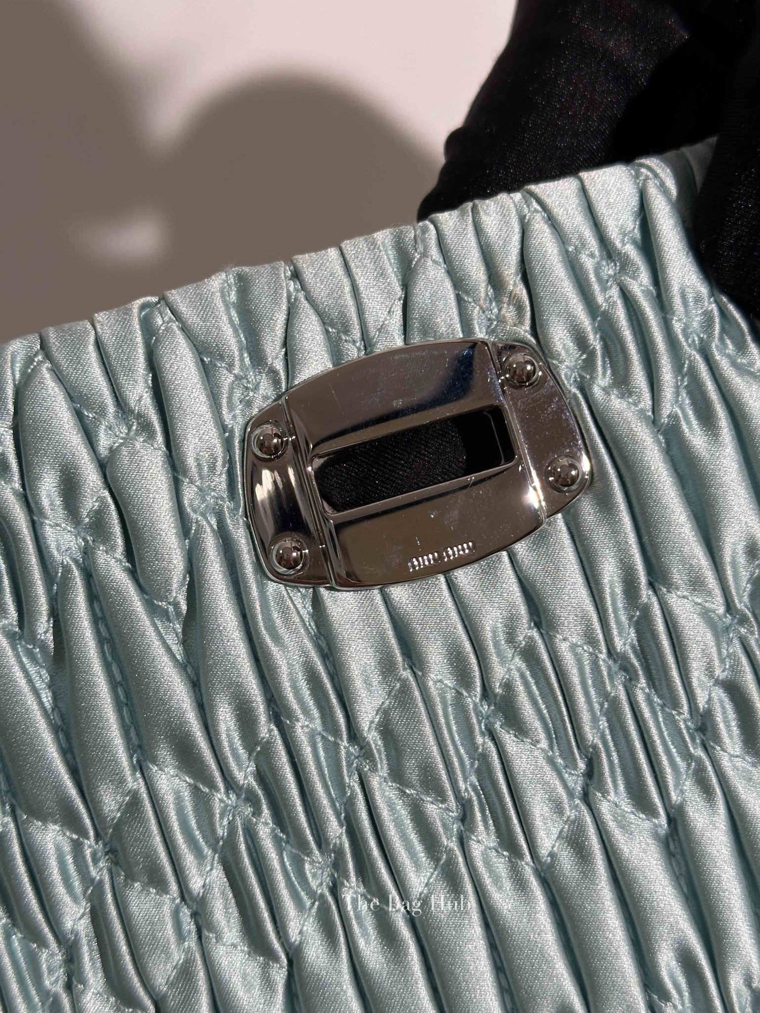 Miu Miu Blue Satin Logo-Plaque Shoulder Bag