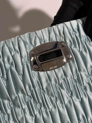 Miu Miu Blue Satin Logo-Plaque Shoulder Bag