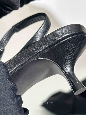 Balenciaga Black Soft Nappa Lambskin and Cotton Poplin Knife Chemise 40mm Slingback Size 36.5