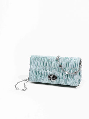 Miu Miu Blue Satin Logo-Plaque Shoulder Bag