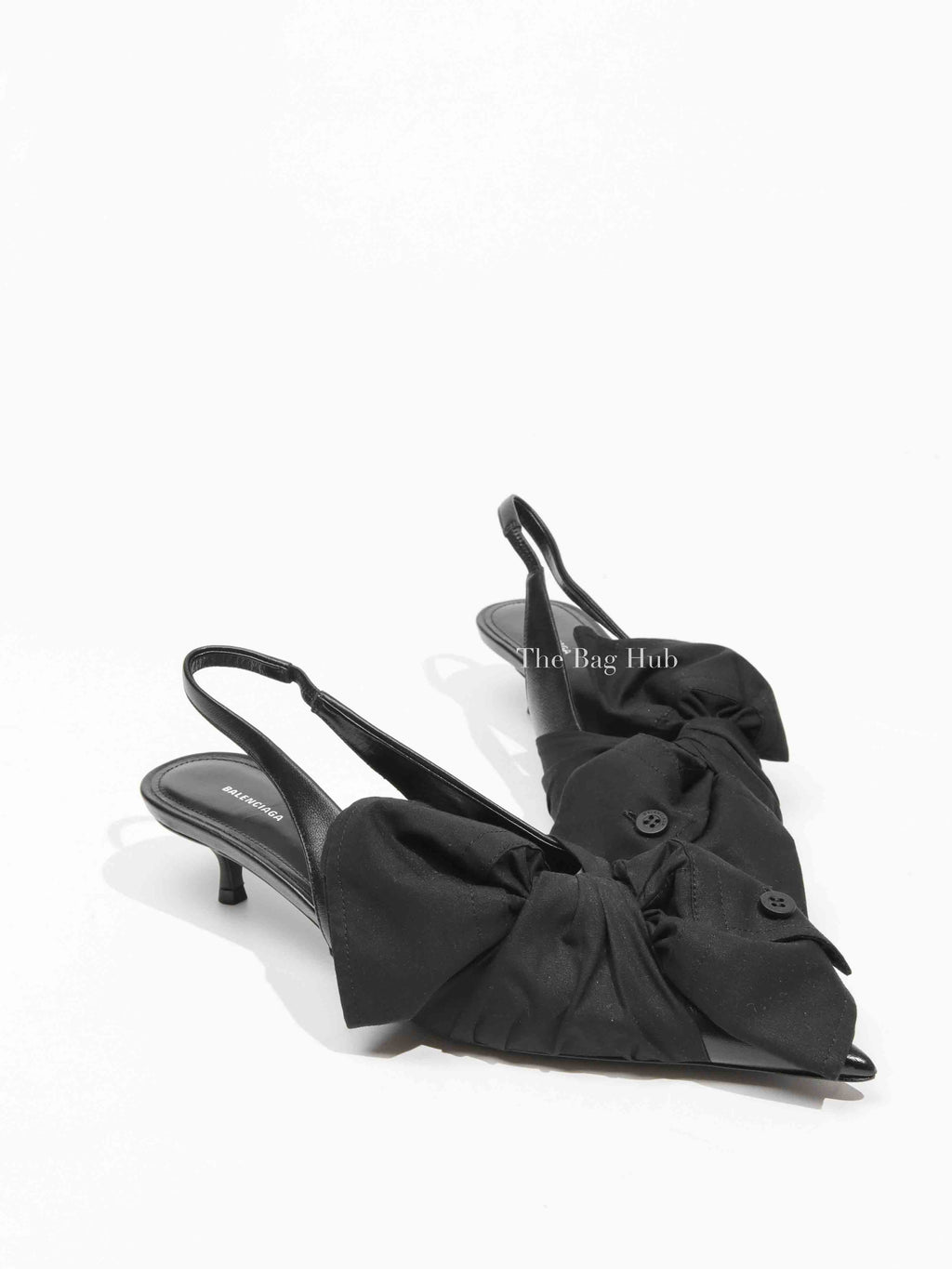 Balenciaga Black Soft Nappa Lambskin and Cotton Poplin Knife Chemise 40mm Slingback Size 36.5