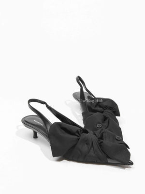 Balenciaga Black Soft Nappa Lambskin and Cotton Poplin Knife Chemise 40mm Slingback Size 36.5