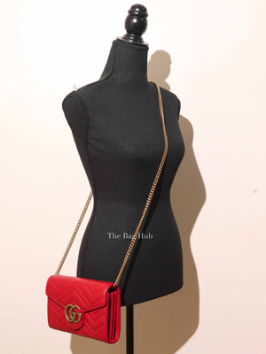 Gucci Red Leather GG Marmont Super Mini Bag