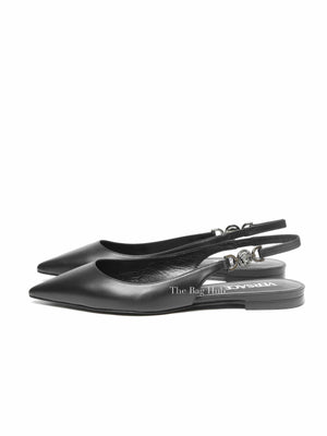 Versace Black Leather Camuto Jesander Low Heel Pointed Toe Slingback size 37