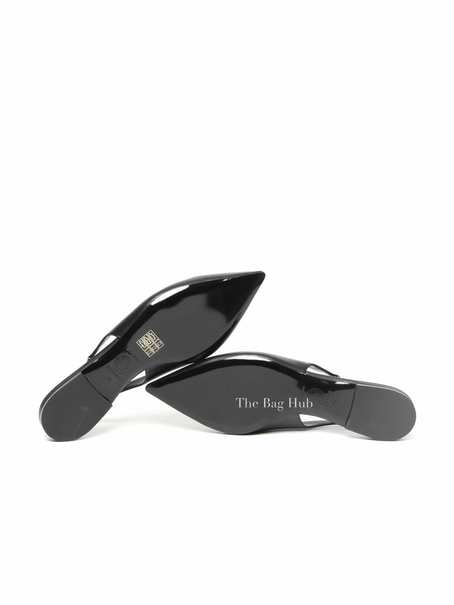 Versace Black Leather Camuto Jesander Low Heel Pointed Toe Slingback size 37
