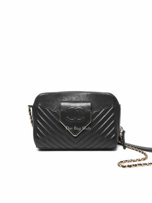Chanel Black Chevron Leather Bordeaux CC Flap Pocket Small Camera Bag