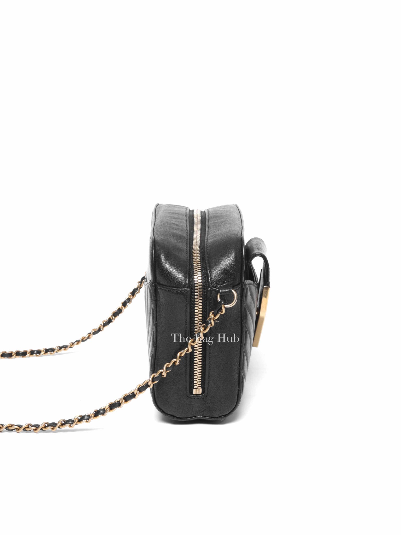 Chanel Black Chevron Leather Bordeaux CC Flap Pocket Small Camera Bag