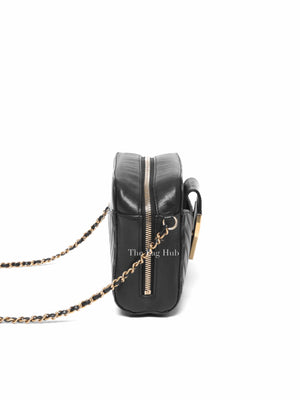 Chanel Black Chevron Leather Bordeaux CC Flap Pocket Small Camera Bag