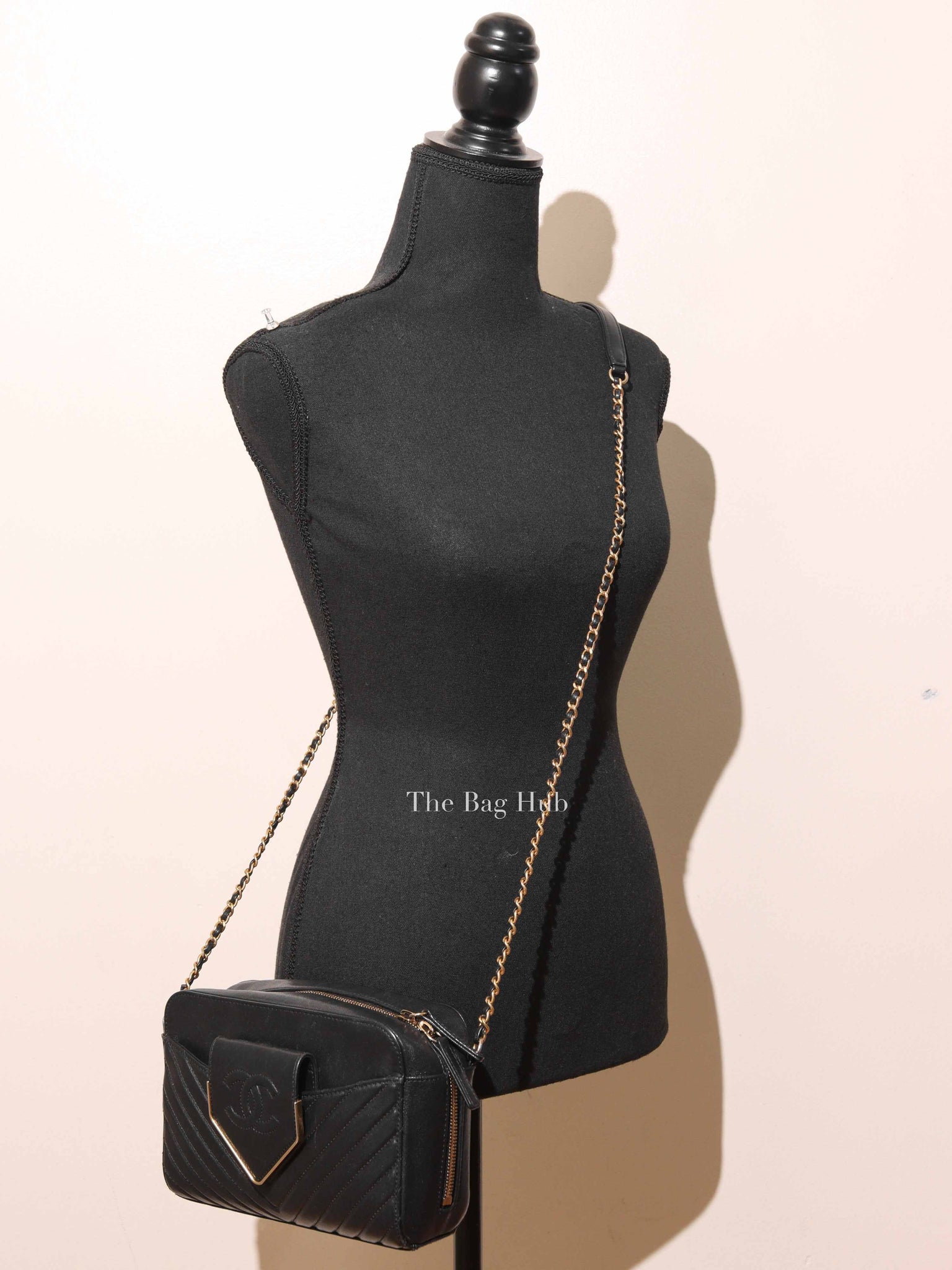 Chanel Black Chevron Leather Bordeaux CC Flap Pocket Small Camera Bag