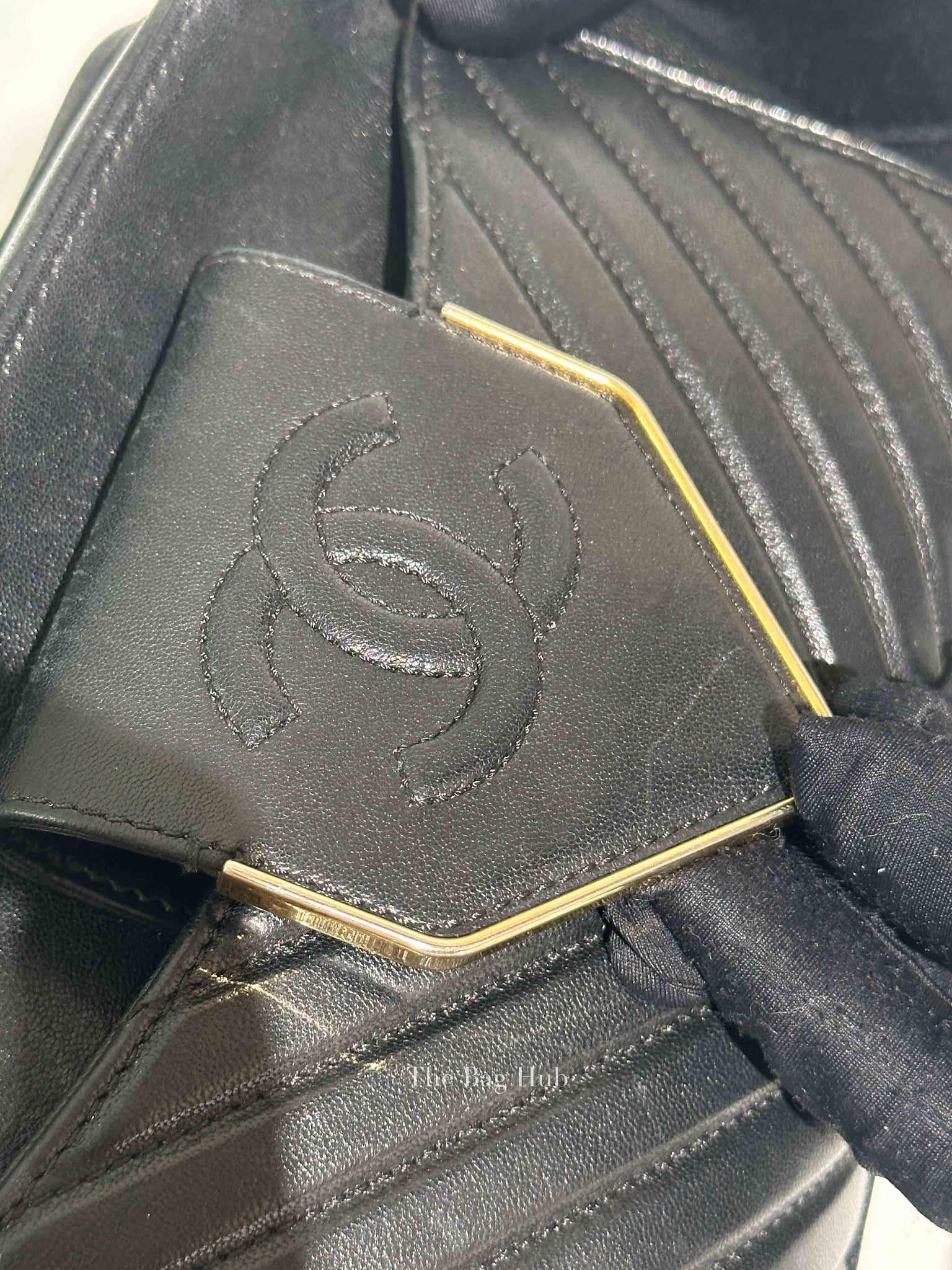 Chanel Black Chevron Leather Bordeaux CC Flap Pocket Small Camera Bag