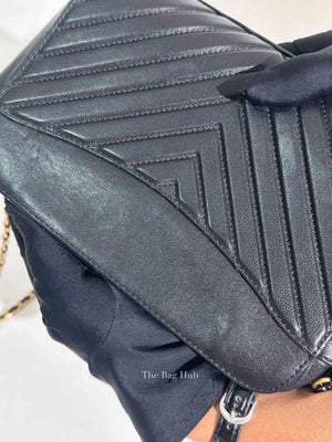 Chanel Black Chevron Leather Bordeaux CC Flap Pocket Small Camera Bag