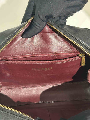 Chanel Black Chevron Leather Bordeaux CC Flap Pocket Small Camera Bag