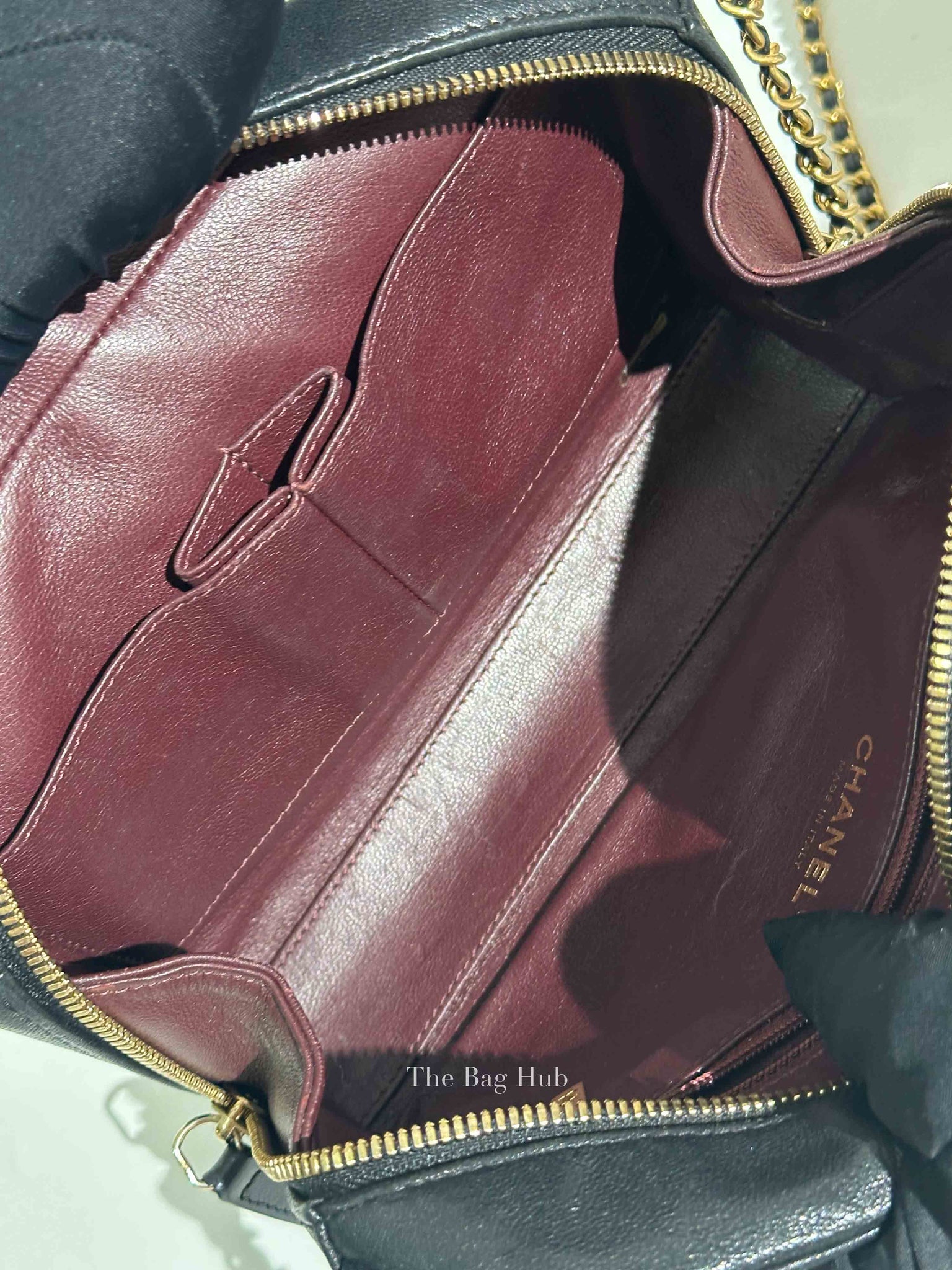 Chanel Black Chevron Leather Bordeaux CC Flap Pocket Small Camera Bag