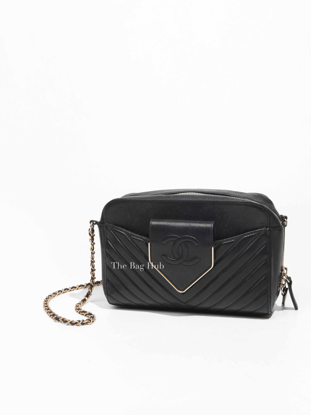 Chanel Black Chevron Leather Bordeaux CC Flap Pocket Small Camera Bag