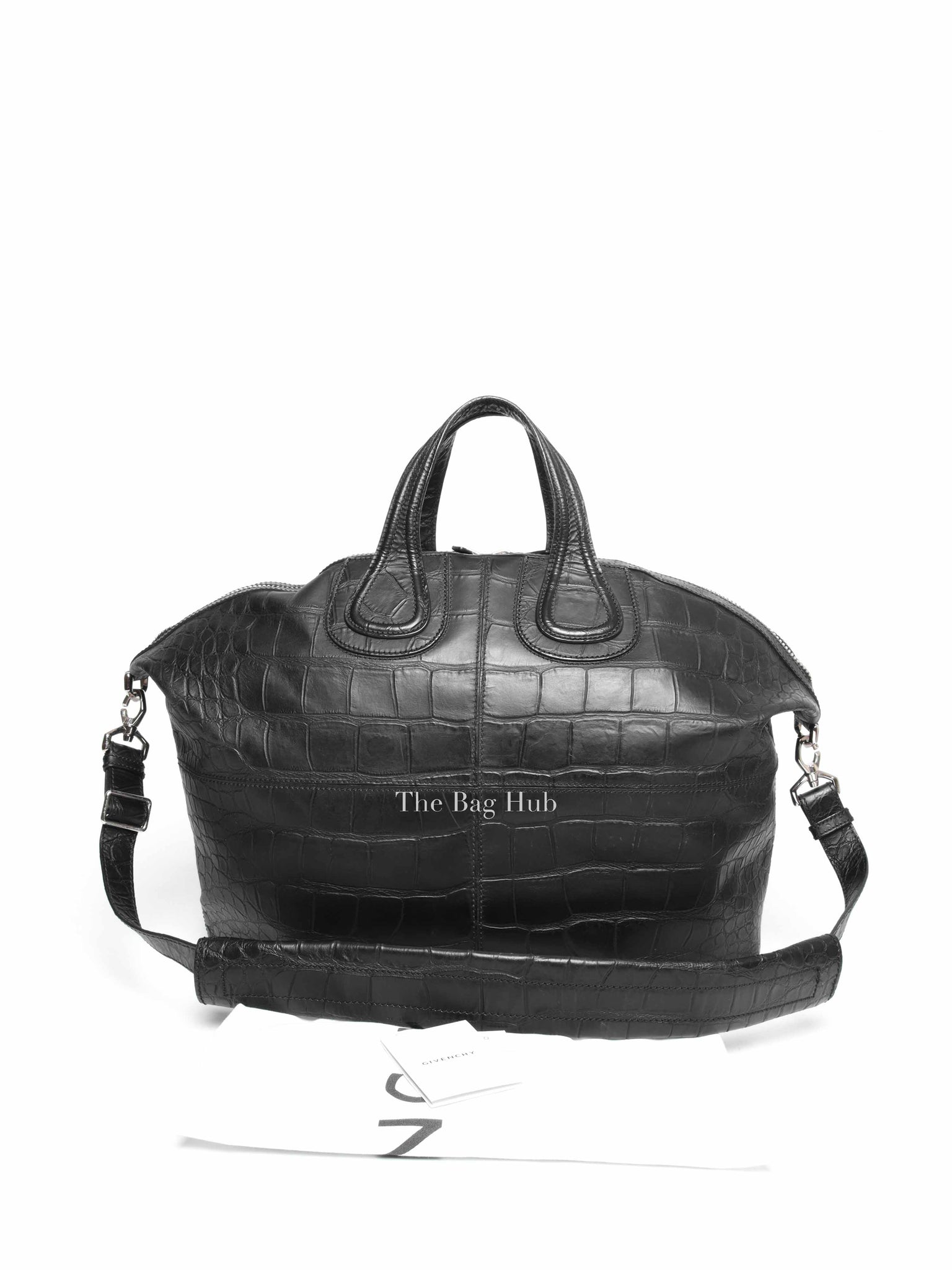 Givenchy Black Croc Calfskin Leather Large Nightingale Bag