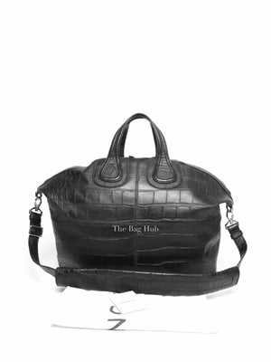 Givenchy Black Croc Calfskin Leather Large Nightingale Bag