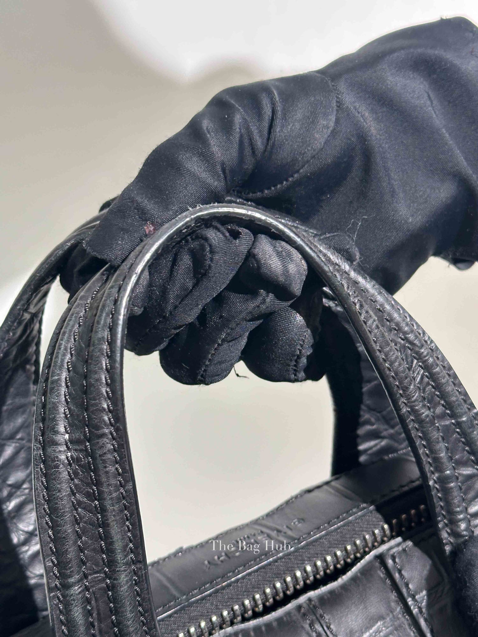Givenchy Black Croc Calfskin Leather Large Nightingale Bag