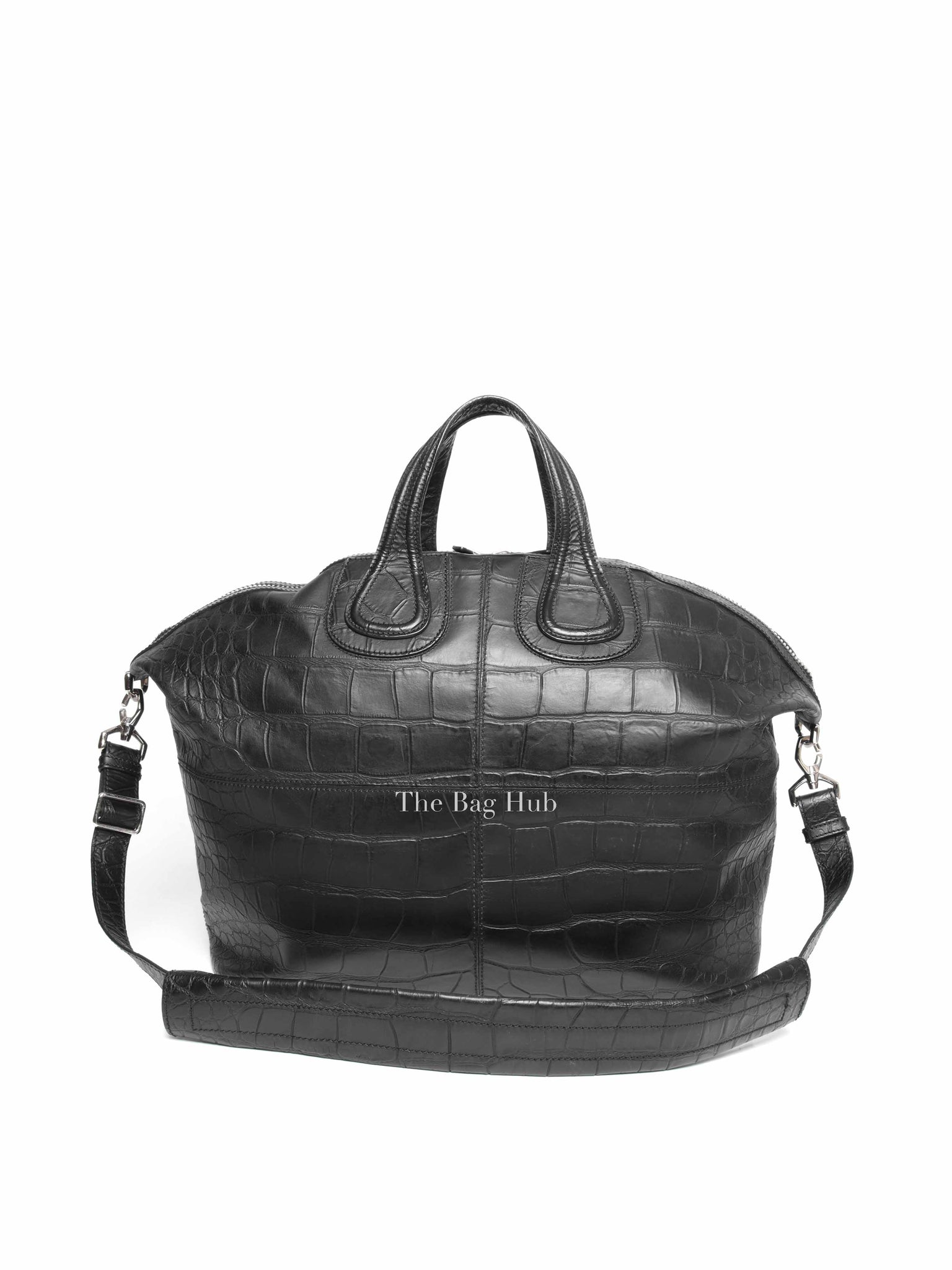 Givenchy Black Croc Calfskin Leather Large Nightingale Bag