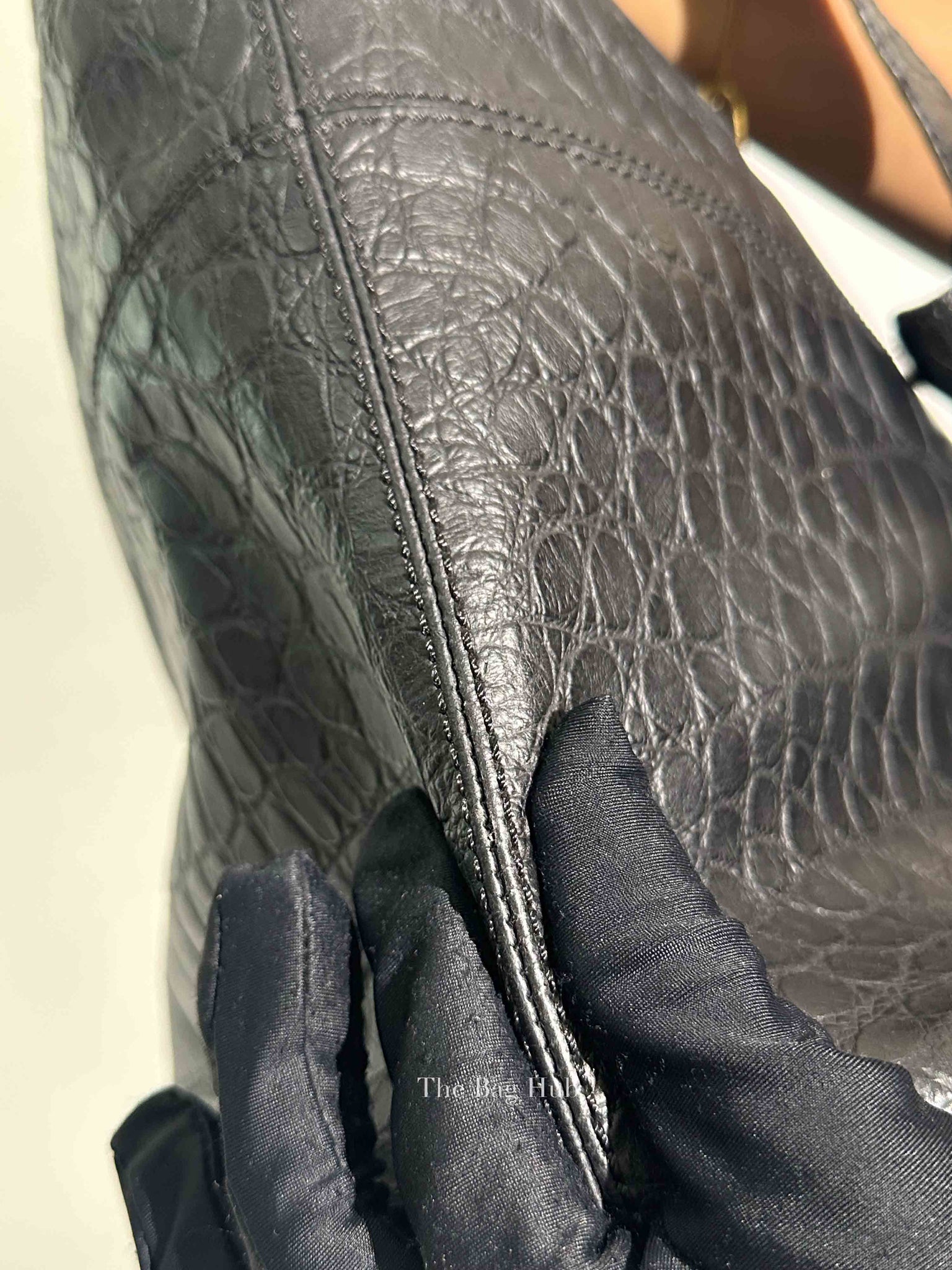 Givenchy Black Croc Calfskin Leather Large Nightingale Bag