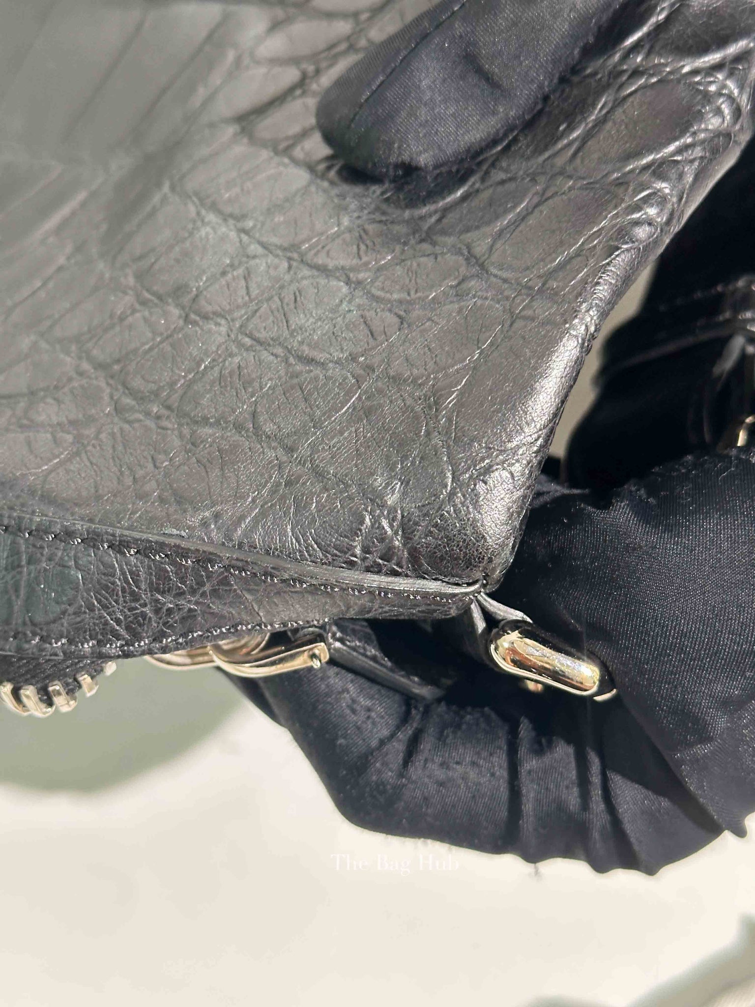 Givenchy Black Croc Calfskin Leather Large Nightingale Bag