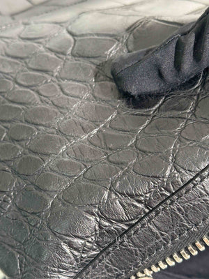Givenchy Black Croc Calfskin Leather Large Nightingale Bag