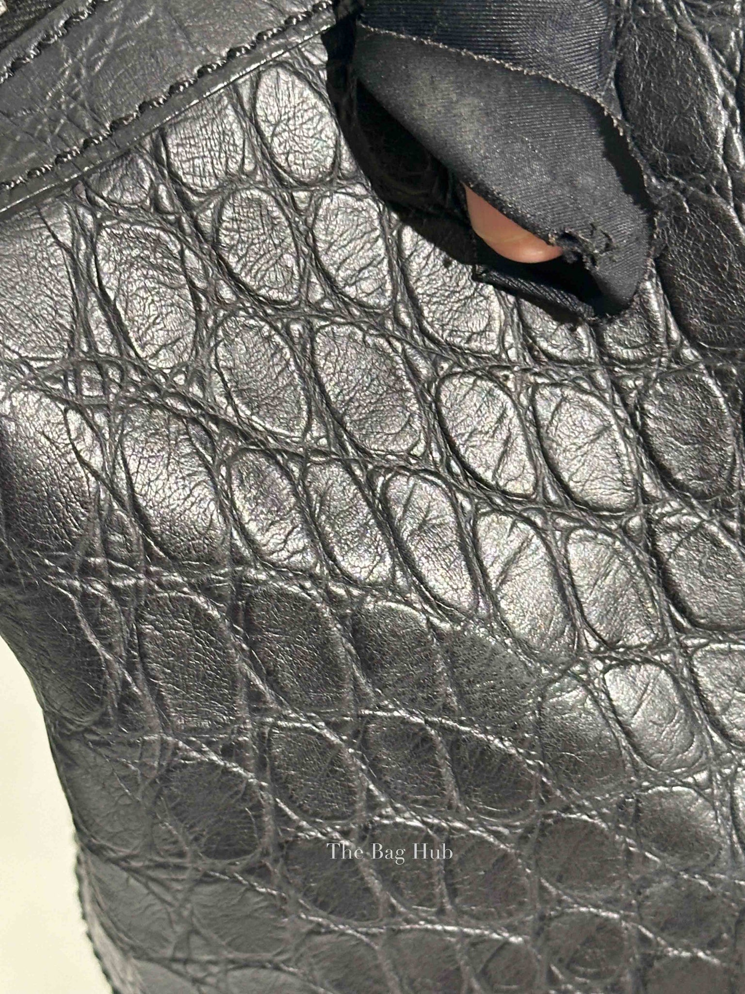 Givenchy Black Croc Calfskin Leather Large Nightingale Bag