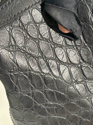 Givenchy Black Croc Calfskin Leather Large Nightingale Bag