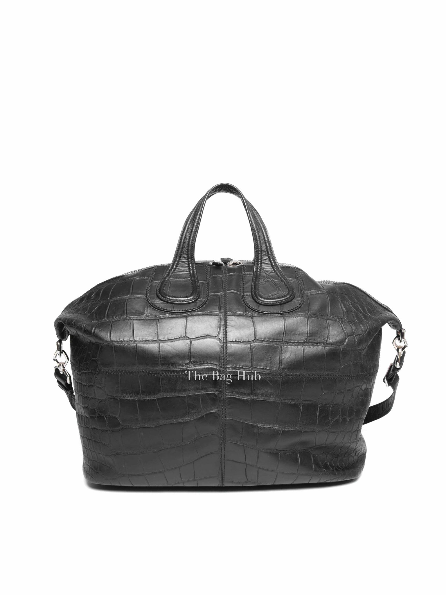 Givenchy Black Croc Calfskin Leather Large Nightingale Bag