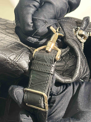 Givenchy Black Croc Calfskin Leather Large Nightingale Bag