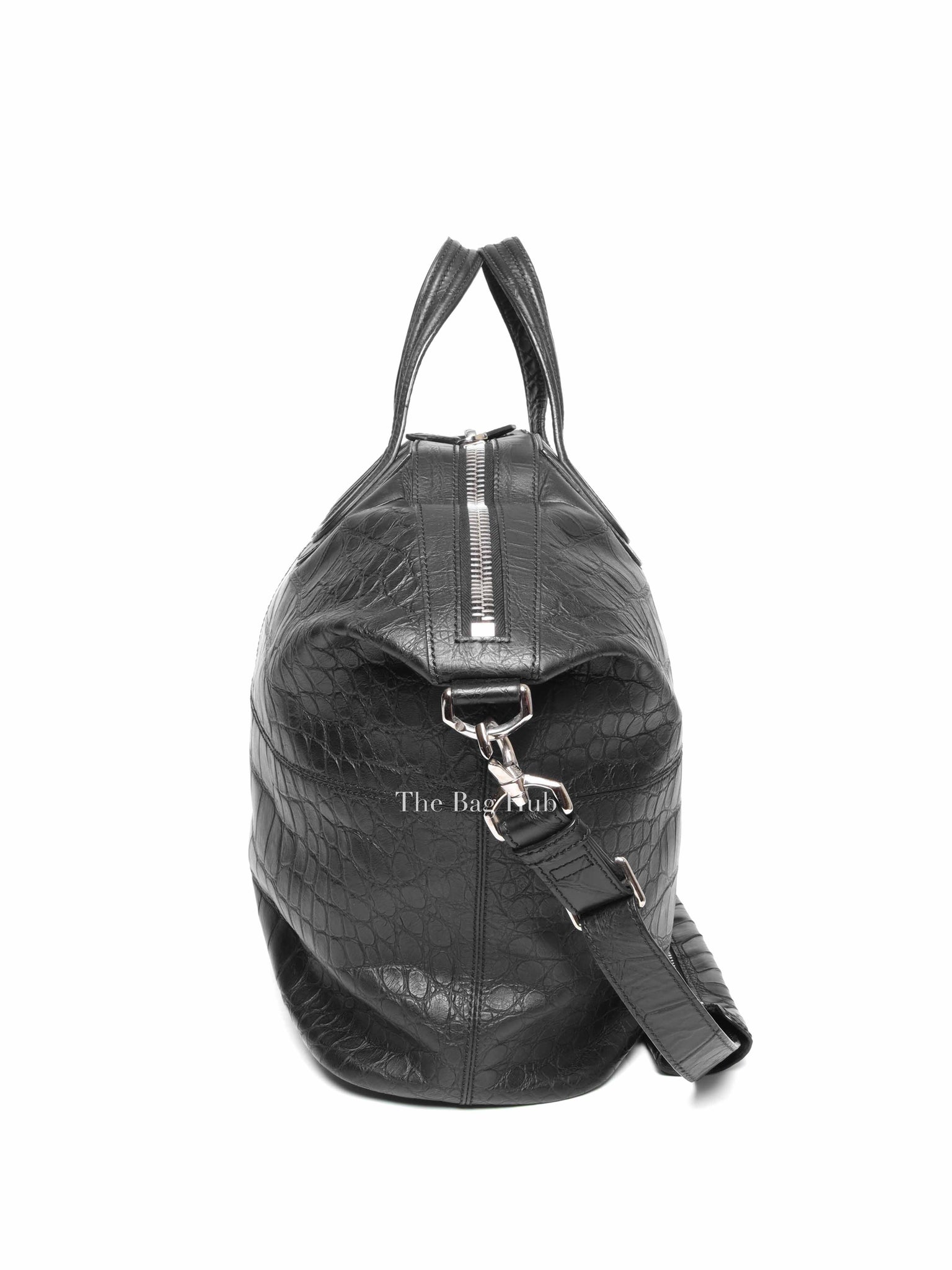 Givenchy Black Croc Calfskin Leather Large Nightingale Bag
