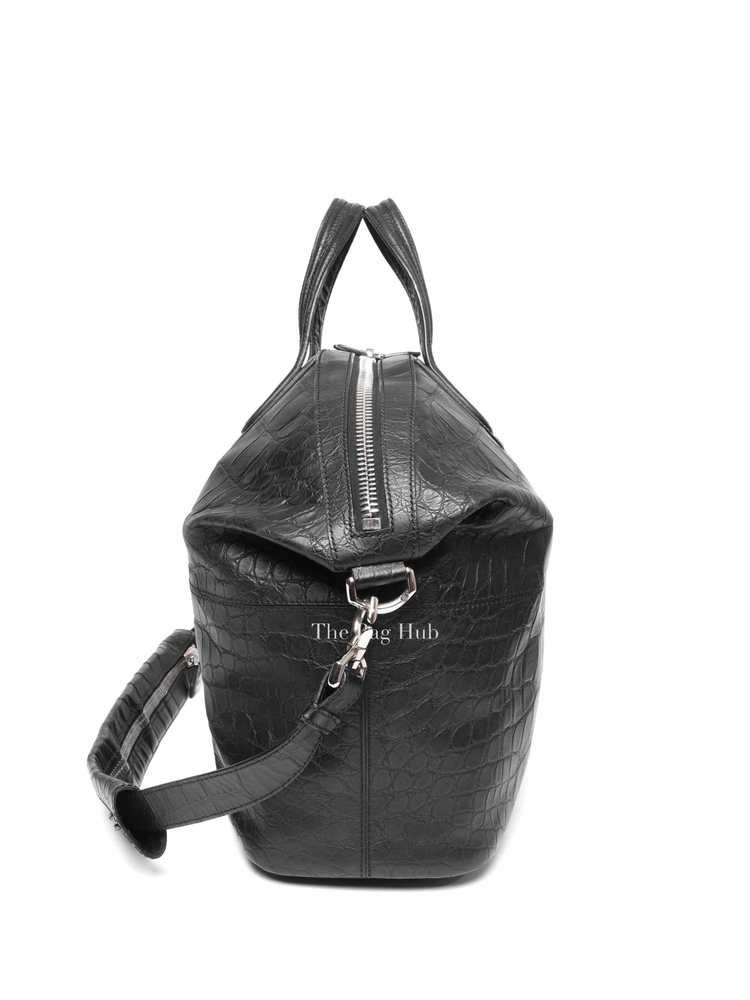 Givenchy Black Croc Calfskin Leather Large Nightingale Bag