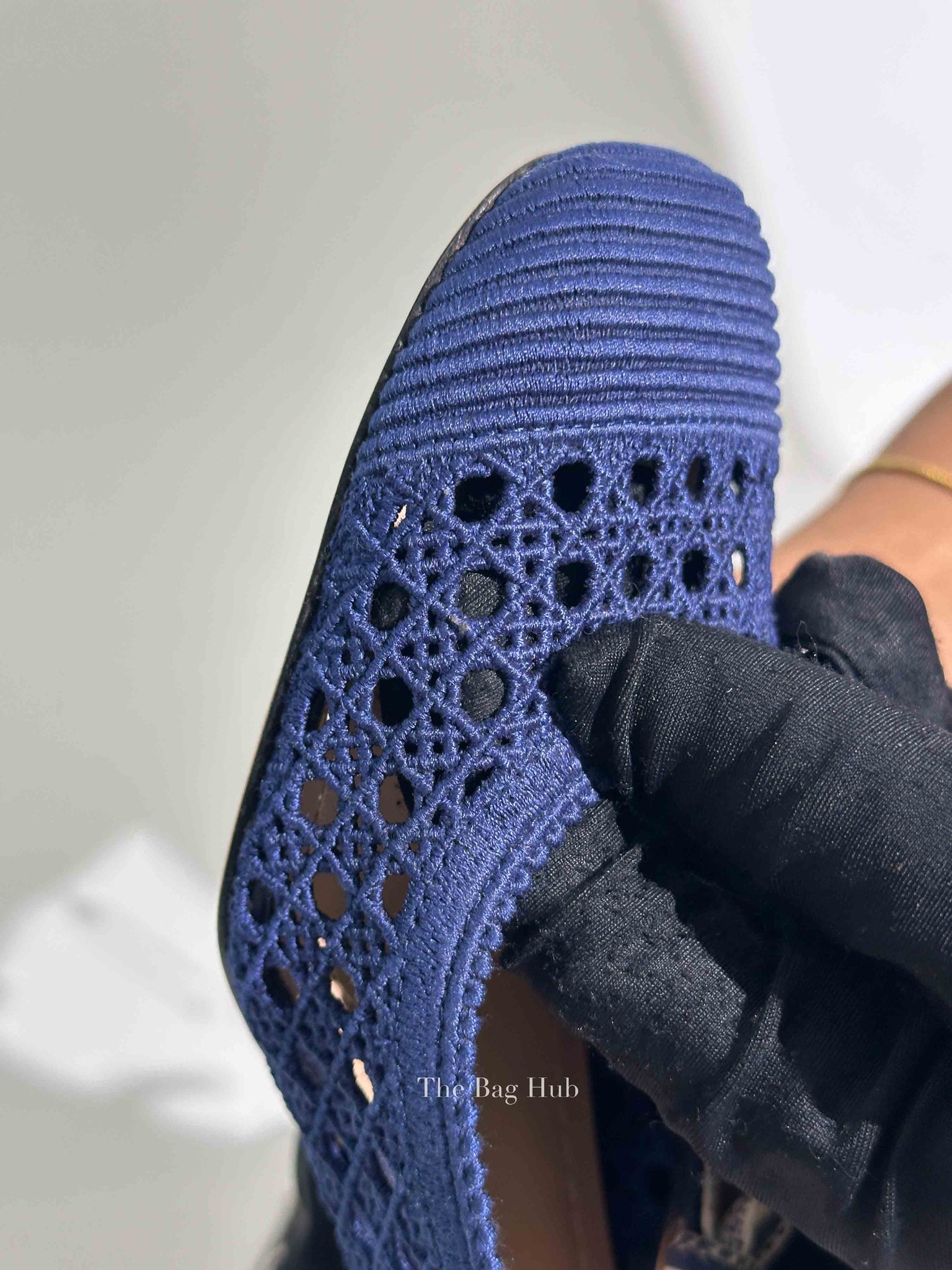 Dior Blue Cotton Mesh Cannage Dior & Moi Slingback Pumps Size 35.5 D