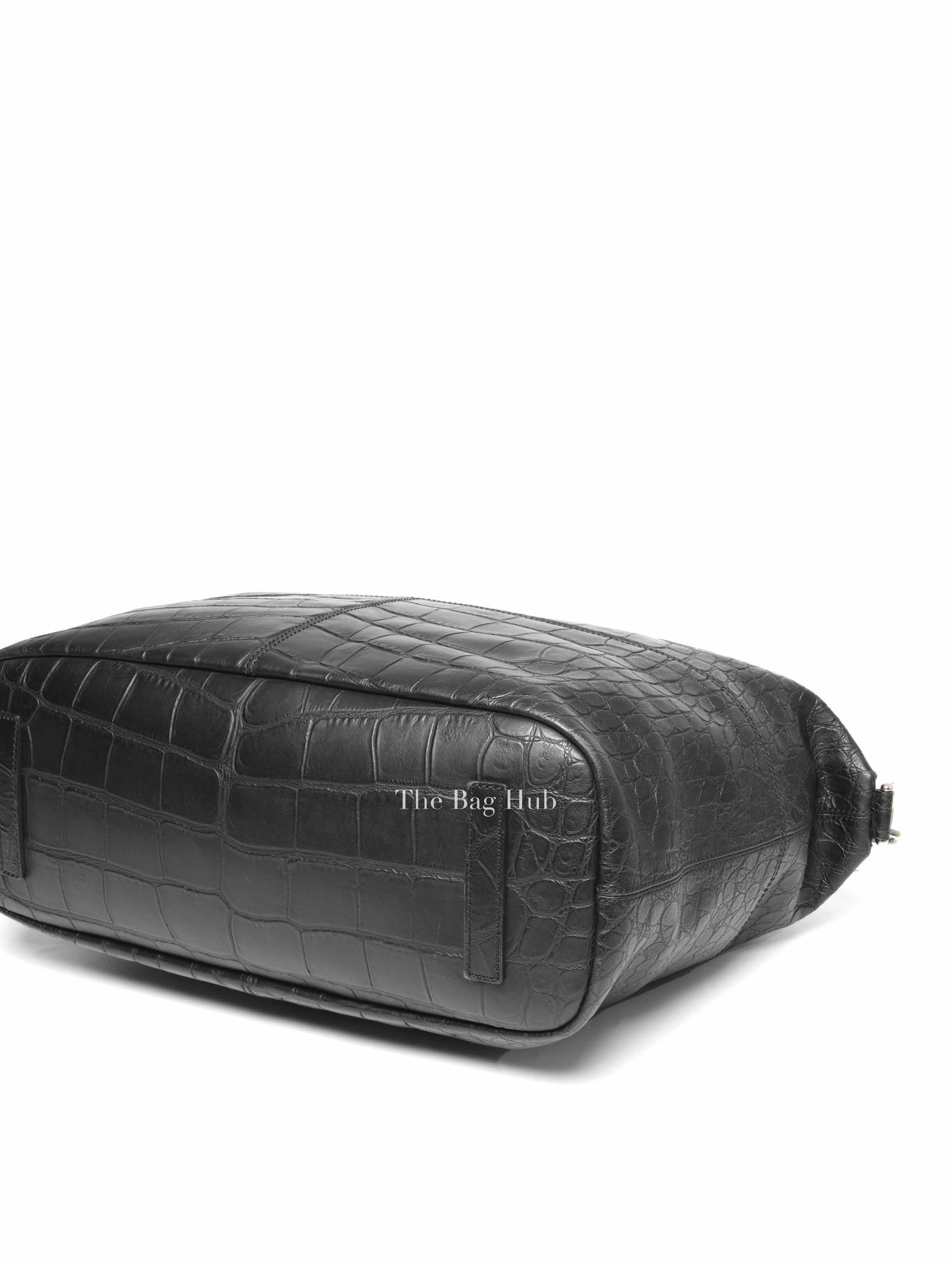 Givenchy Black Croc Calfskin Leather Large Nightingale Bag