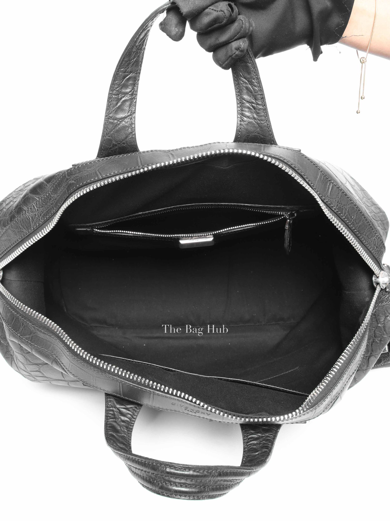 Givenchy Black Croc Calfskin Leather Large Nightingale Bag