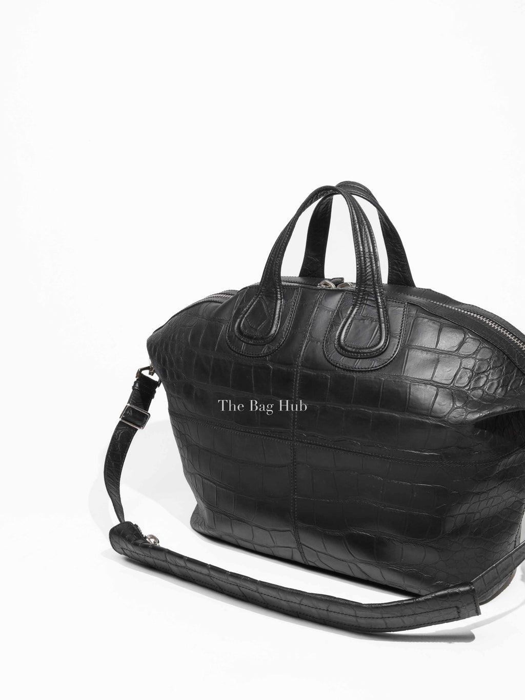 Givenchy Black Croc Calfskin Leather Large Nightingale Bag