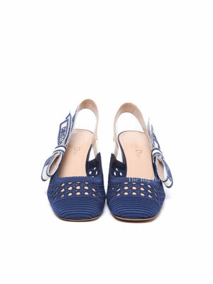 Dior Blue Cotton Mesh Cannage Dior & Moi Slingback Pumps Size 35.5 D