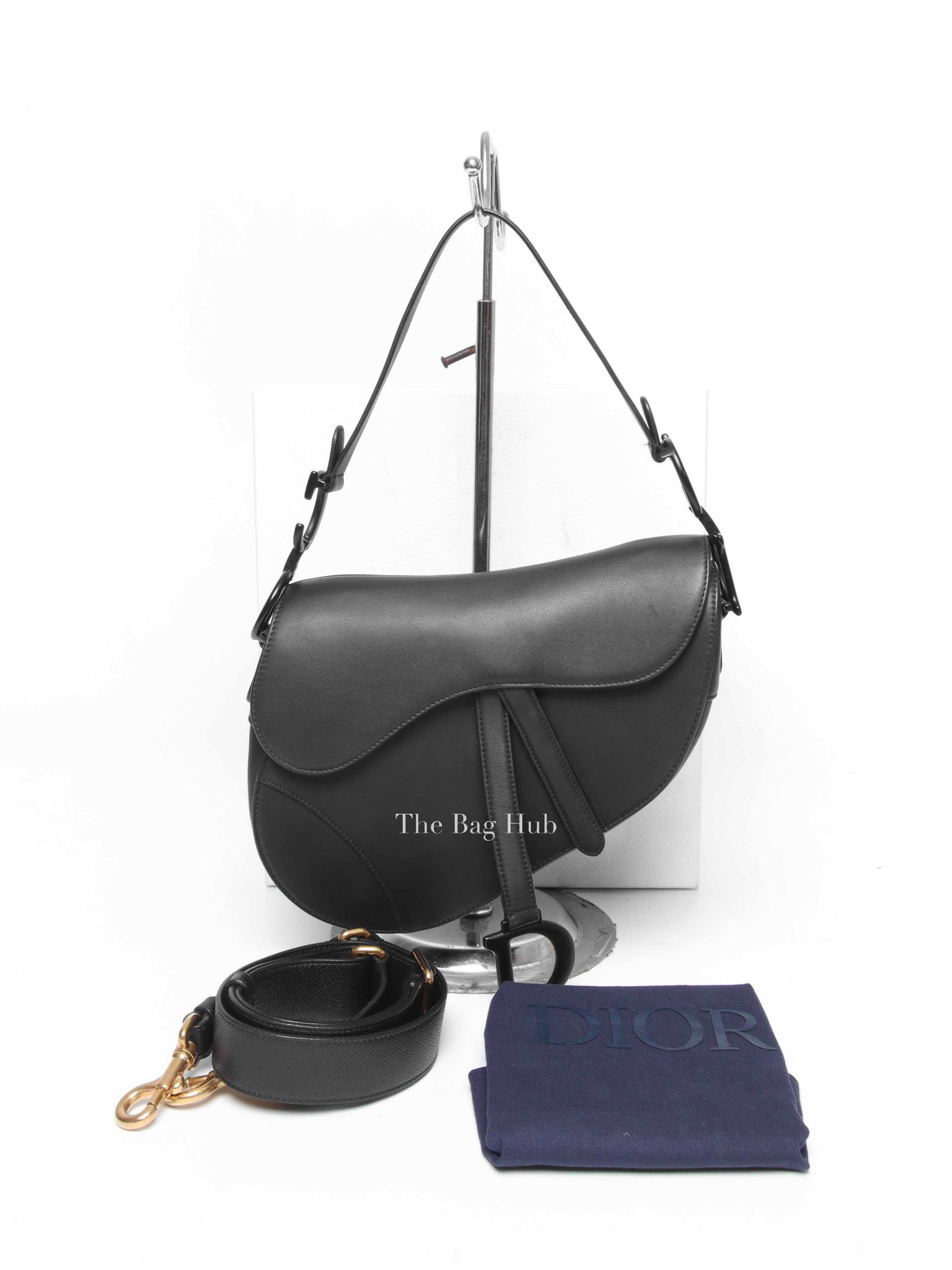 Dior Black Ultramatte Leather Saddle Bag with Strap