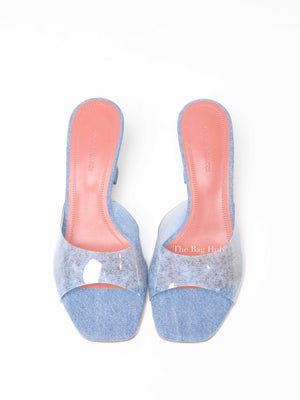 Amina Muaddi Blue Lupita Denim Mules Size 38